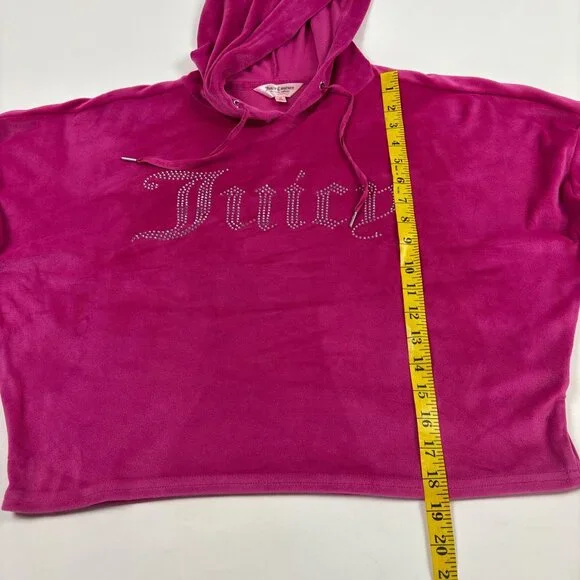 Juicy Couture Pink Velour Hoodie Womens M Cropped Rhinestone Y2K Sleepware - Picture 6 of 7